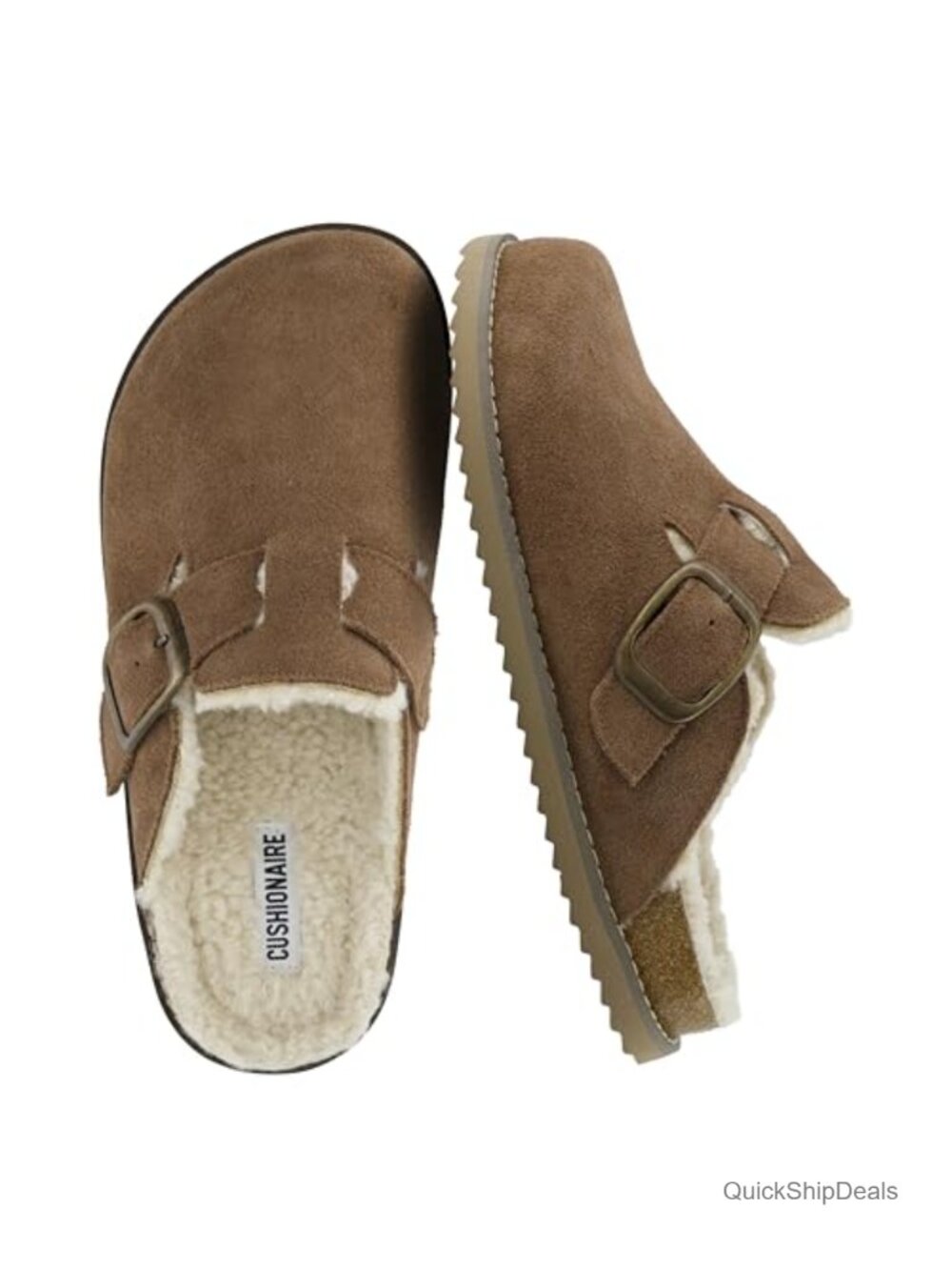 Genuine Suede Clogs, Faux Shearling Lined Slip-On Mules with Memory Foam